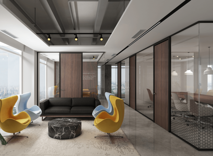 Glazed office glass partitions