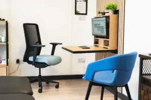 Collapsable Desk and Natural Wood Acoustic Panels