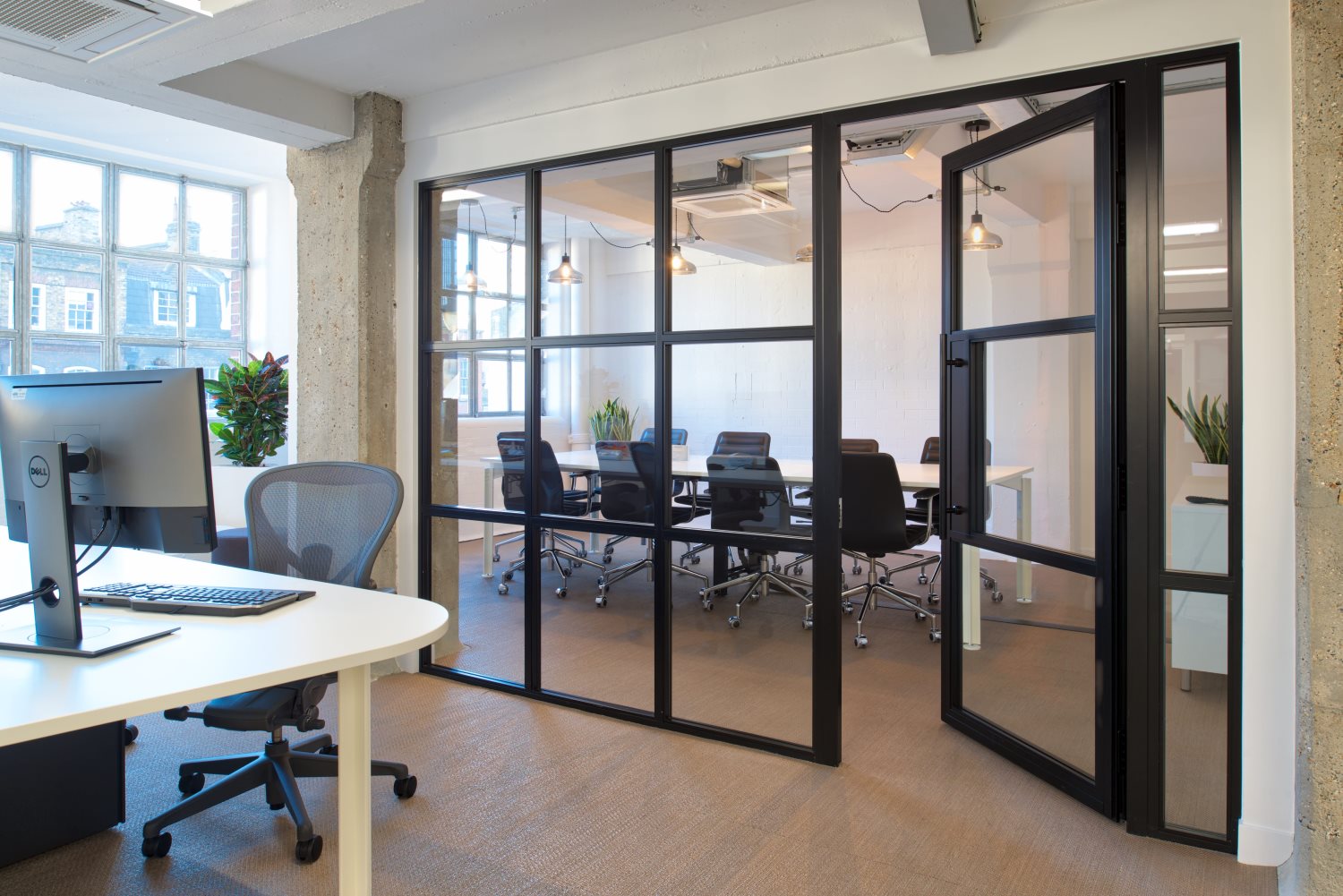 crittal glass office partitioning with black frame