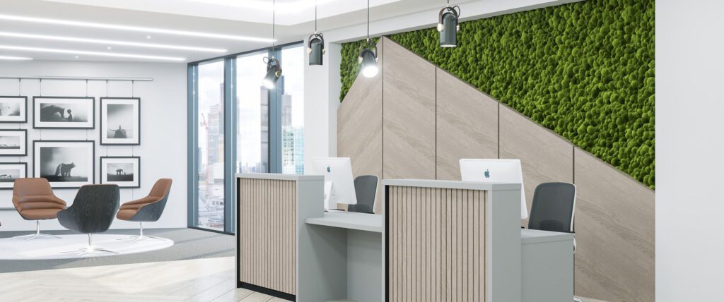 Moss wall and reception counter