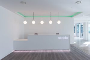 commerical fit out front reception counter ocado modern design