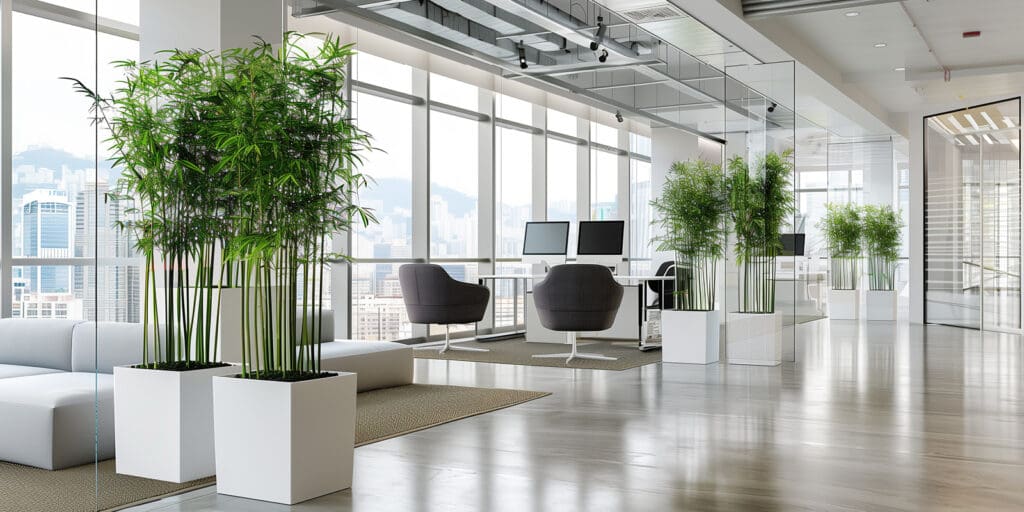 office interior design modern white and grey desking and breakout furniture