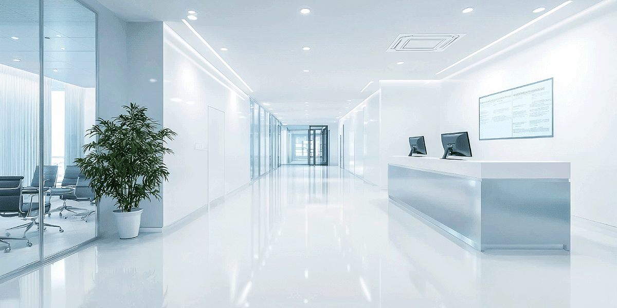 Spacious White Office Reception Area